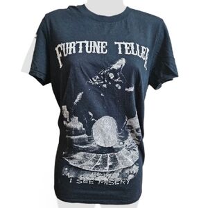Black Cat Fortune Teller "I SEE MISERY" Black T-shirt